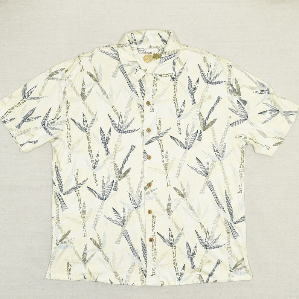 Caribbean Joe Men Button Down Shirt Short Sleeve Silk Multicolor Size 2XLT